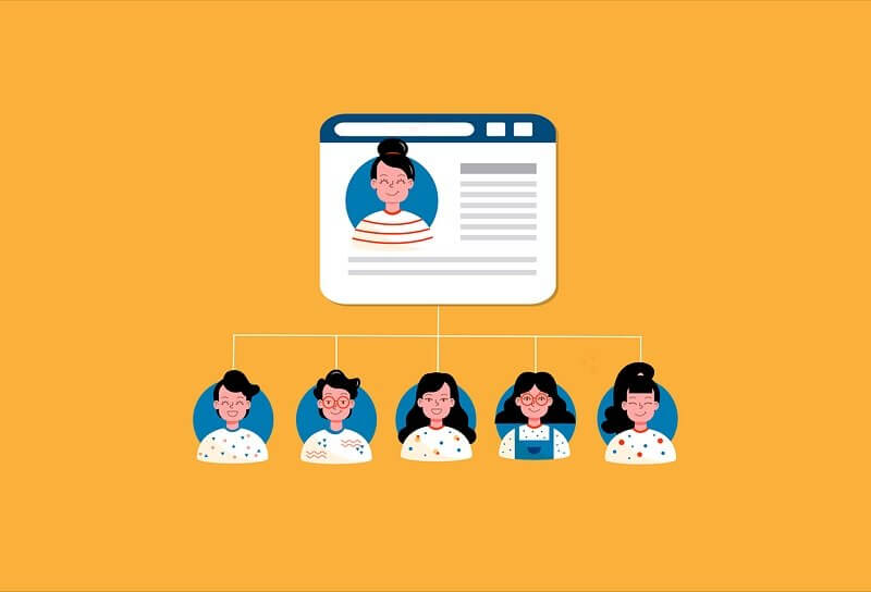 An illustration of a customer profile branching into different buyer personas.