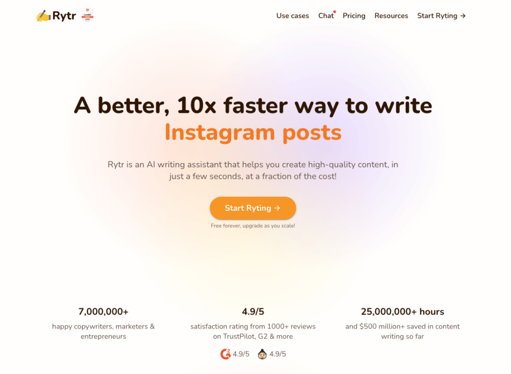 rytr.me digital writing assistant website screenshot